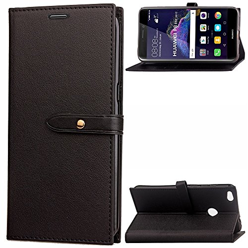 For Huawei P8 Lite Case with Buckle & Kickstand & Card Slots , Full Coverage Slim Design PU Leather Protective Back Cover, Wallet Stand Protect Case for Huawei P8 Lite ( Color : Black )
