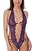 Women Lingerie Sexy Lace Teddy Deep V Halter Babydoll Bodysuit (XX-Large, Purple)
