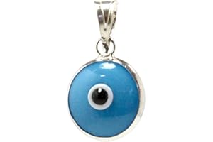 MIZZE Made for Luck Authentic 925 Sterling Silver 10 MM Round Glass Evil Eye Charm Turkish Protection Pendant DIY - 14 Colors to Choose from