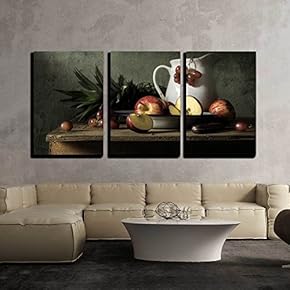 Still Life with Fruits on Wood Table x3 Panels