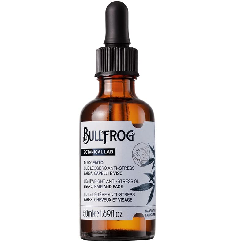 Bullfrog Beard and Hair Oil 50ml | Hemp Scent | 100% Natural | Nourishes and Softens | Hydrates Facial Skin | Eco-Friendly Packaging | Made in Italy | Versatile Use