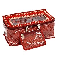 Kuber Industries Jewellery Box with 10 Transparent Pouches (Maroon)