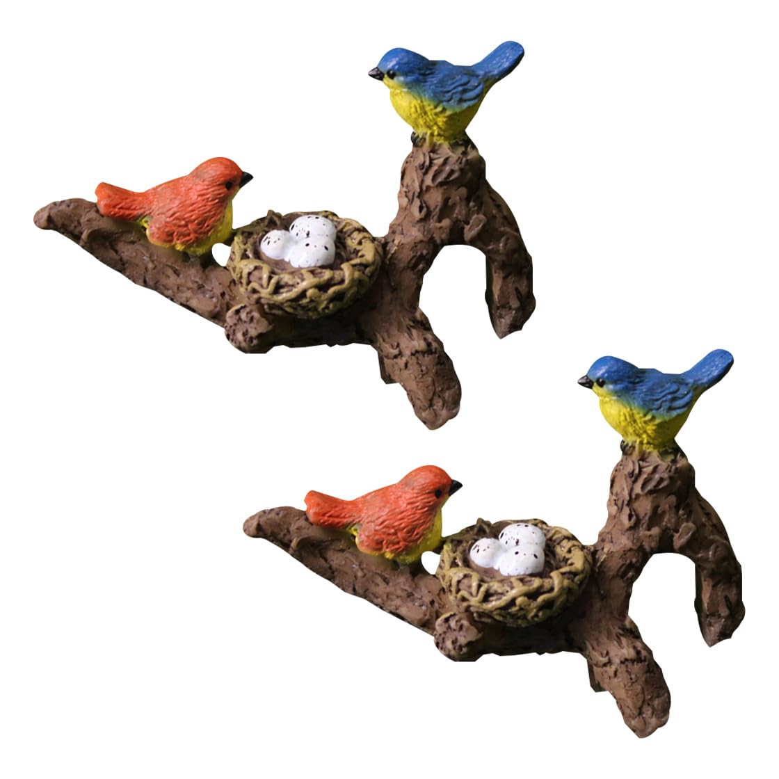 HyzaPhix 2pcs Birds Perched on Branches Flower Pot Hugger Figurines Mini Resin Birds Fish Tank Hanging Decoration Aquarium Ornament for Bonsai Planter Terrarium Garden Decor (bird)