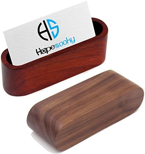 Business Card Holder, 2 pack Classic Walnut Wood Business Card stand for Office Desk(Brown and Red)