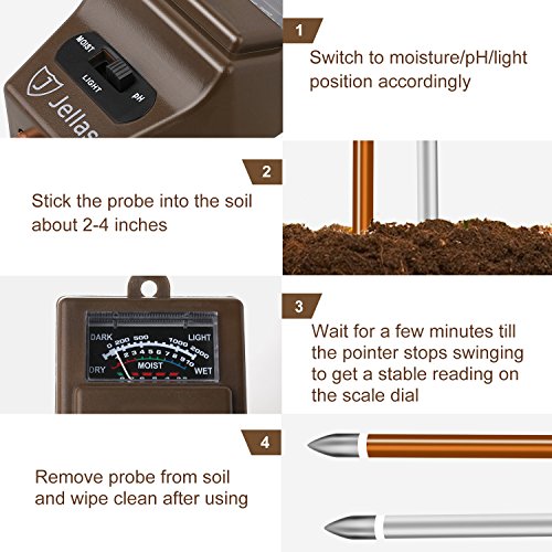 image for Jellas Soil Moisture Meter - 3 in 1 Soil Tester Kit Plant Moisture Sen
