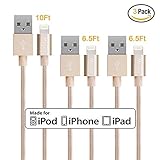 Miger 3Pack (6.5ft/6.5ft/10ft) Nylon Braided Apple Certified Lightning 8-Pin to USB Charge and Sync Cable for iPhone 6s/6/Plus/5s/5c/5/iPad Mini/Air/Pro.