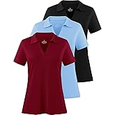 Femdouce Women's Polo Shirts V-Neck Short Sleeve Moisture Wicking Collared Shirts for Women Golf Polo Shirt for Work 1-3 Pack