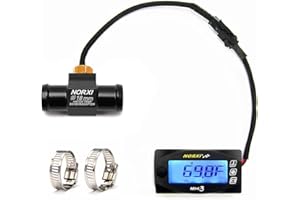 NORXI Universal 3in1 Multifunction Gauge (Water Temp+Voltmeter+Timer) Water Thermometer Fahrenheit/Celsius(℉/℃) Digital Voltage Meter Clock Multimeter for Motorcycle Car (18mm)