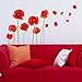 DNVEN Red Poppies Beautiful Flowers Wall Decals Stickers Vines and Butterflies Vinyl Removable High Definition Peel and Stick DIY for Living Rooms Nursery Bedrooms Children Rooms 16 inches x 28 inches