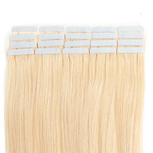 Tape In Human Hair Extensions 16 Inch 20pcs 40g/pack Slilky Straight Seamless Skin Weft Remy Hair 613# Blonde Color