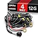 OPT7 12 Gauge 500W Quad 4 Way Wiring Harness w/Switch for LED Light Bars - 21ft Dimmer Strobe Waterproof Relay Splitter