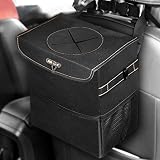 BOLTLINK Car Trash Can with Lid, Car Trash Bag Hanging for Headrest with 3 Storage Pockets, Portable Car Accessories Organizer for Women,with Leak-Proof Vinyl Inside Lining