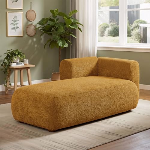 GDFStudio Upholstered Chaise Lounge Chair Indoor with Backrest, Low Boucle Fabr…