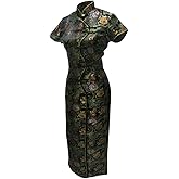 7Fairy Women's Sexy Black Ten Buttons Long Chinese Dress Cheongsam