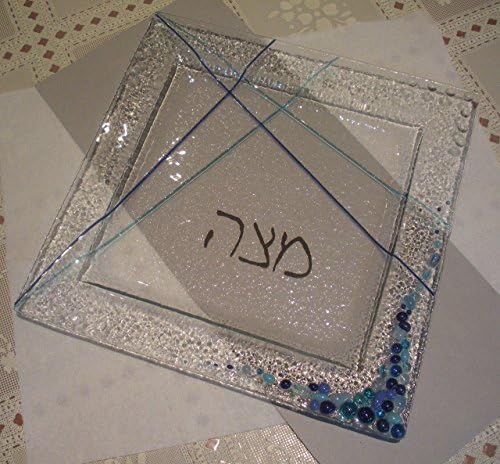 Israeli matzah plate Hebrew lettering by YafitGlass