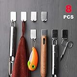 8 PCS Self Adhesive Hooks Mini Robe Hook Cloth Hooks Wall Hanger Key Organizer for Bathroom and Kitchen, Stainless Steel Brushed