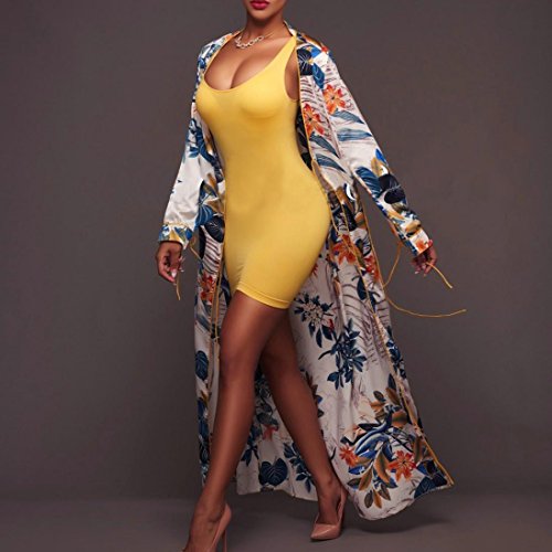 Sumen Womens Floral Print Beachwear Cover UPS Boho Long Kimono Cardigan (XXL, White) - Thumbnail 2