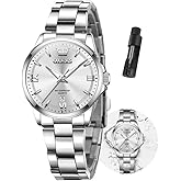 OLEVS Gold Watches for Women Classic Stainless Steel Waterproof Womens Wrist Watch Small Face Ladies Watches with Day Date Analog Quartz Dress Women's Watch Casual Gold Silver Black Dial Female Watch