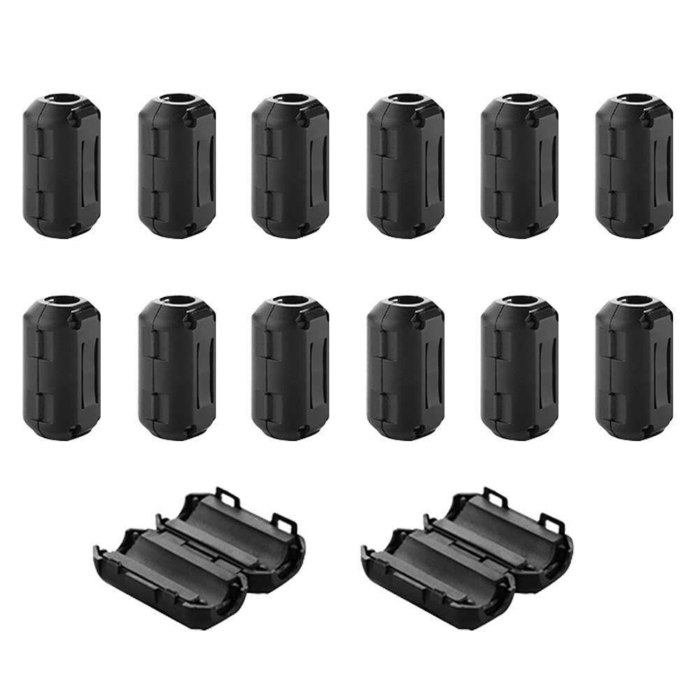 QitinDasen 14Pcs Black Clip-on Ferrite Ring Core, RFI EMI Noise Suppressor Cable Clip, Anti-Interference High-Frequency Filter, for USB Data Speaker Cable (7mm Inner Diameter)
