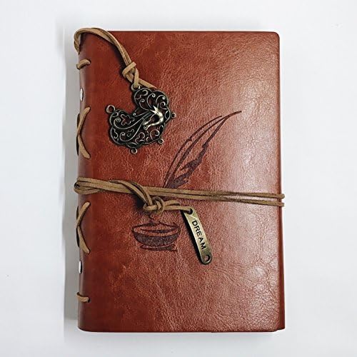 Classic Refillable Writing Journal (Medieval Quill Embossing) - Vintage Leather (PU) Design - Includes Bamboo Pen