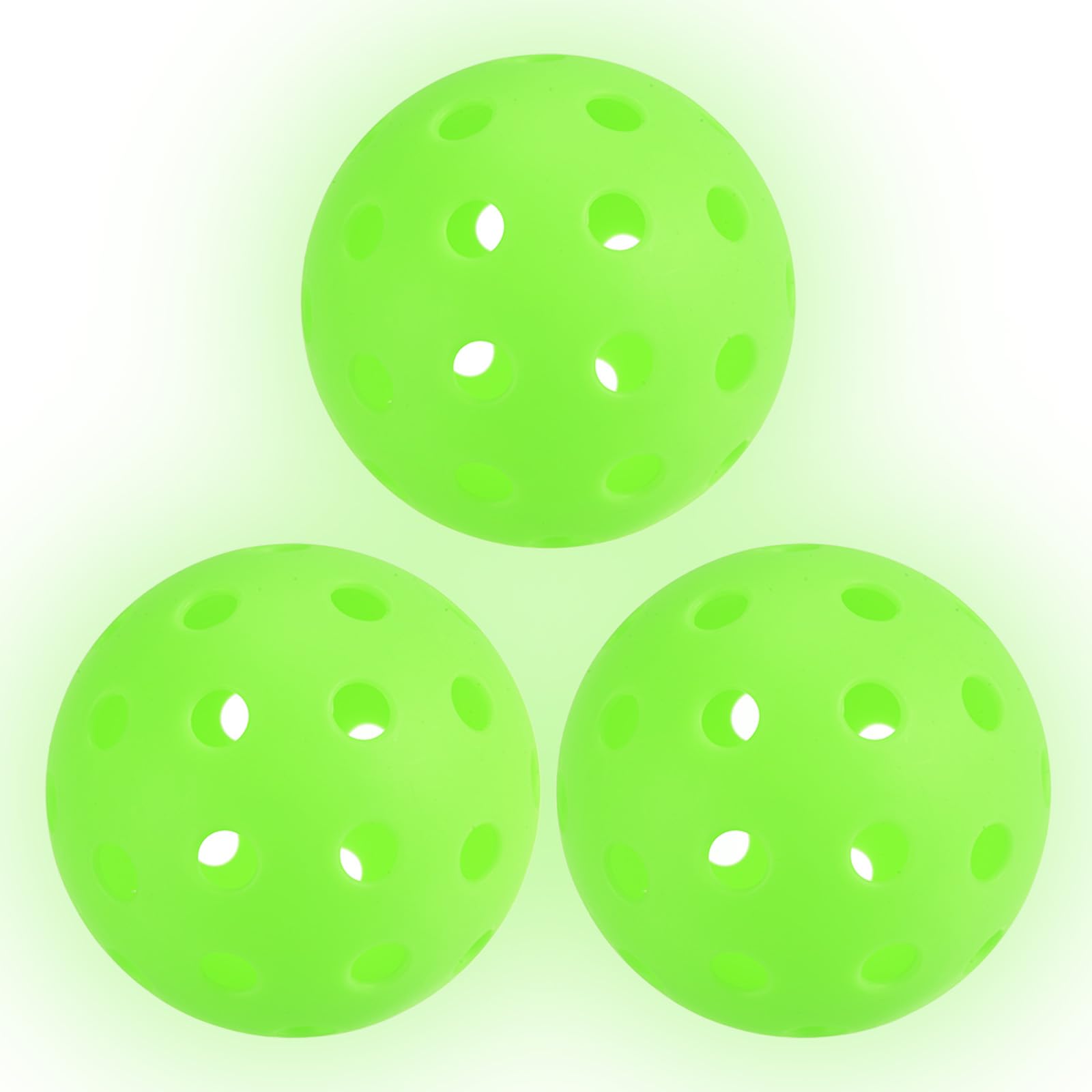 PATIKIL Luminous Pickleball Balls, 40 Holes Glow in the Dark Pickleball 3 Pack Outdoor Pickleball Balls with Mesh Bag for Indoor and Outdoor Sport, Neon Green