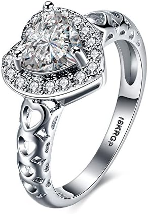 18K White Gold Plated Diamond Solitaire Heart Engagement Ring for Her, Teresa Jewelry