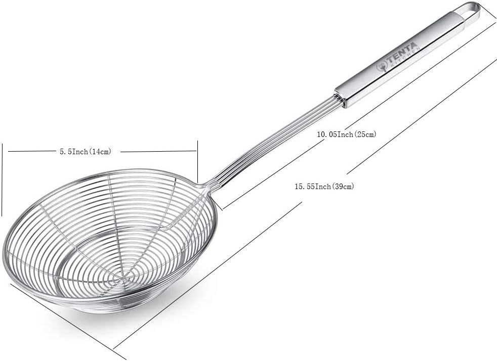 TENTA KITCHEN Stainless Steel Spider Strainer Wire Strainer Skimmer Colander, Stainless steel Handle with hook (7 inch 1pc) - Image 3