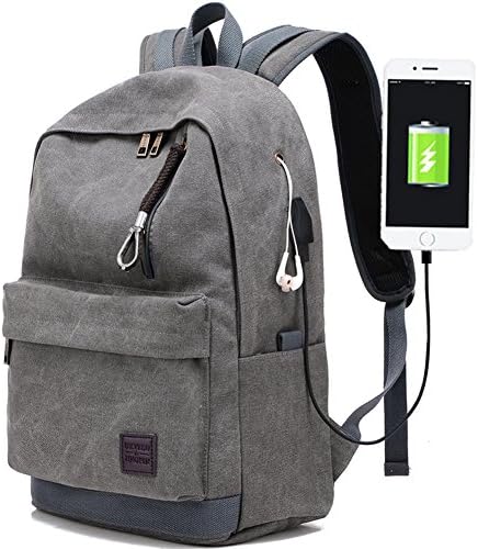 Hopesport X-07 Laptop Computer Backpack, External USB Charge Port Headphone Hole Cable School Business Backpacks with Built-in Charging, Grey