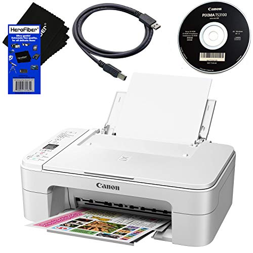 Canon PIXMA TS3120 Wireless All-in-One Compact Inkjet Printer for Home Use with Print, Scan, Copy (White) + Set of Ink Tanks + USB Printer Cable + HeroFiber Ultra Gentle Cleaning Cloth