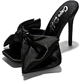 Cape Robbin Stiletto Heels with Oversized Bow - 3.75 Inch Square Toe Slip-On Sandals (Rhianna-2)
