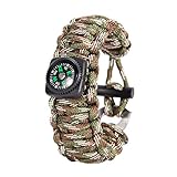 Gonex Survival Bracelet 550 Paracord Outdoor Camping Survival Gear Kit Parachute Cord Buckles with Compass+Fire Starter+Eye Knife(Camo)