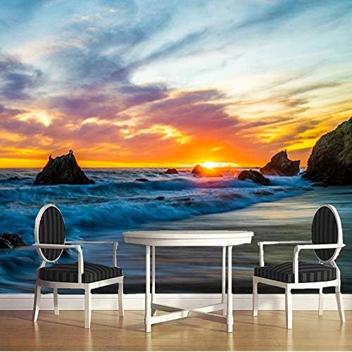 ZDBWJJ Custom Natural Landscape Wallpaper Sunrise Beach 3D Photo Mural for The Living Room Bedroom Background Wall Wallpaper Christmas Halloween Holiday gift-300cmx210cm