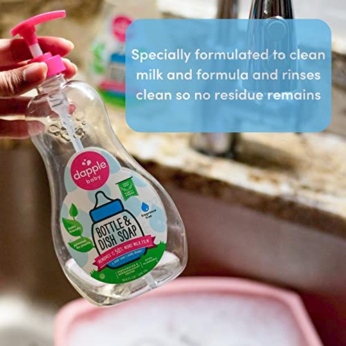 DAPPLE BABY BOTTLE & DISH SOAP, HYPOALLERGENIC DISH SOAP FOR BABY BOTTLES, POWERED BY PLANTS, FRAGRANCE FREE, 16.9 FL OZ (PACK OF 1)