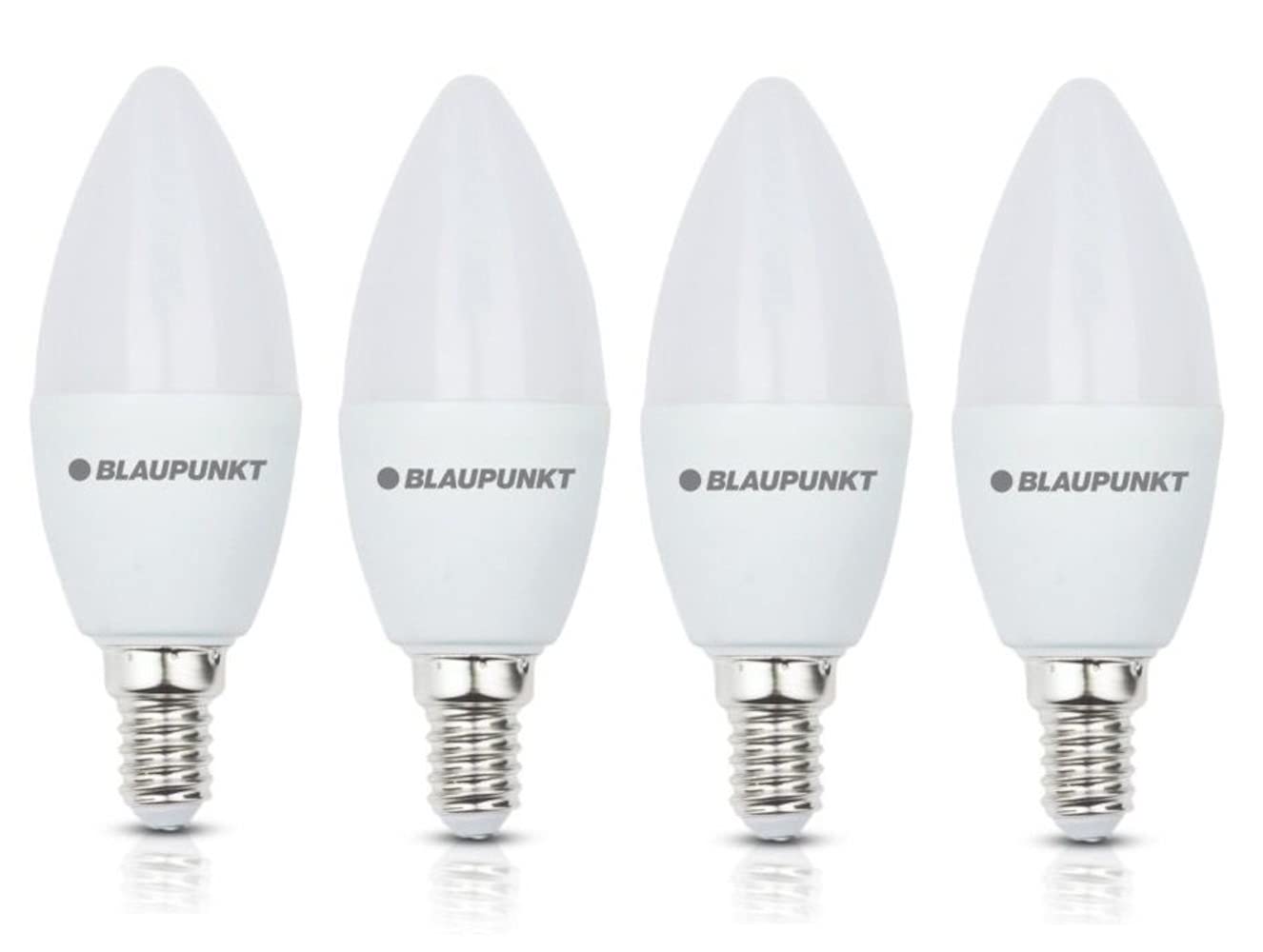 Blaupunkt LED E14 Light Bulb - Candle - Room Lighting - 7W - Small Edison Screw - Equivalent of 50W - Frosted - Warm White 2700K - 595 Lumens - Energy and Cost Saving Light - Chandelier - Pack of 4