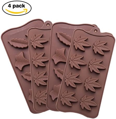 WARMWIND Non-stick Silicone Leaf Mold, FDA-Approved Chocolate, Candy, Gummy, Jelly Molds, Food Grade Ice Cube Trays, Dishwasher Safe(Set of 4)