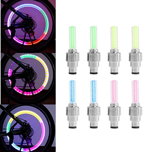 NNDA CO 2Pcs Bike Lights Bicycle Tyre Tire Valve Caps Wheel Spokes LED Light 4 Color