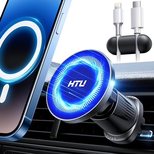 HTU [2026 True Military-Grade] Magnetic Car Mount Vent [Upgraded Strongest Magnet & Hook] for MagSafe Phone Holder Car for iPhone 17 16 15 14 13 Android【Patent & Safety Cert】, Non-Charging, Blue