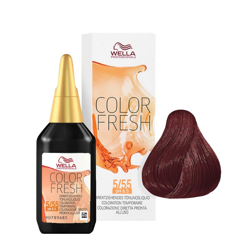 Wella Colour Fresh Semi-Permanent Hair Colour, No. 5/55 Light Brown Mahogany Intense, 75 ml