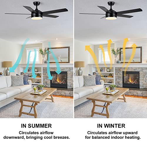 YUHAO 52 inch Black Ceiling Fan with Lights and Remote Control,Dimmable