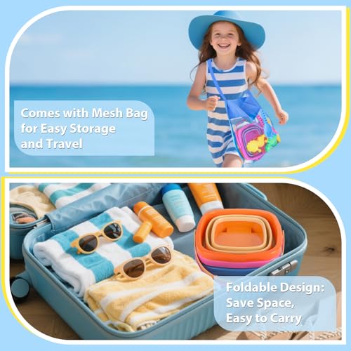 Dreamon Beach Sand Toys for Kids Bucket and Spade Castle Sand Pit Toy with Collapsible Folding Bucke and Marine Animal Moulds Indoor Outdoor Toys for Children Toddles Age 3 4 5 (14 PCS)