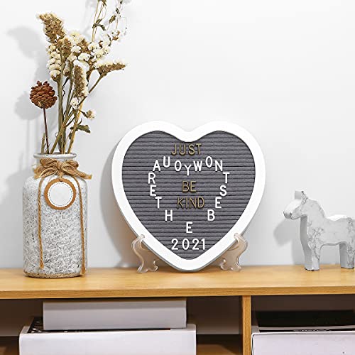 G GAMIT Heart-Shaped Felt Letter Board Message Sign - 10x10 inches Message Board with 465 Changeable White&Golden Letters,Numbers,Cursive Words and Stand for Party,Baby Announcement,Wedding,Pregnancy,Wall&Tabletop Decor (Gray)