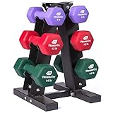 Fitness Alley Neoprene Dumbbells A Frame Rack – Free Weights Hex Hand Weights – Gym Exercise Dumbbell Pairs Set wit A Frame Rack