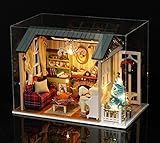 Flever Dollhouse Miniature DIY House Kit Creative Room with Furniture for Romantic Artwork Gift(Holiday Time Plus Dust Proof)