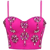 Women's Sexy Rhinestone Bead Bustier Crop Top Club Party Glitter Corset Top Bra