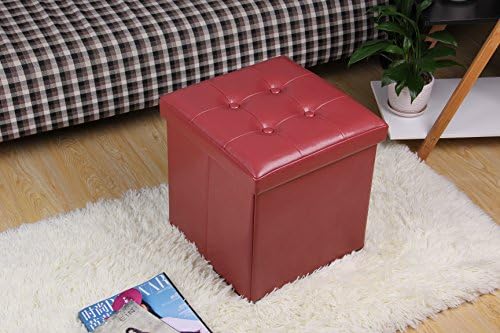 Fsobellaleo Faux Leather Folding Storage Ottoman Toy Chest for Baby Wine Red12.6"x12.6"x12.6"