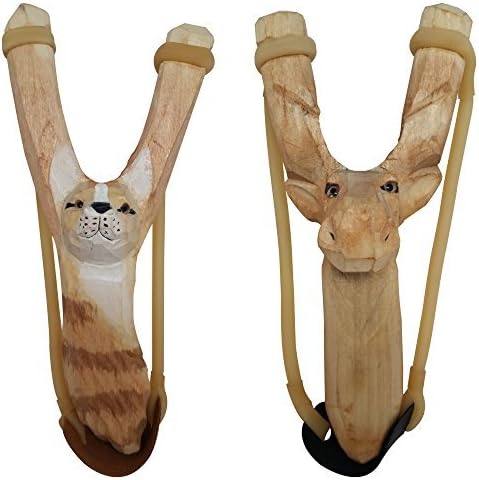 2 PACK - NATURE LAUNCHERS - Hand-Carved Wooden Slingshot - BUY ONE GET ONE FREE - Lynx and Moose