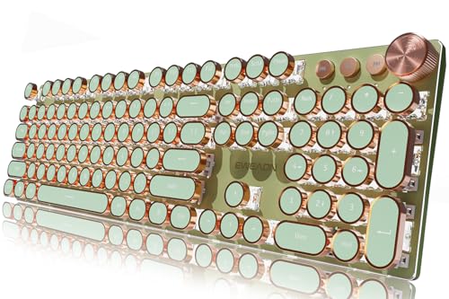 Photo 1 of EWEADN Typewriter Style Mechanical Gaming Keyboard, Wired Mechanical Keyboards,104 Keys Backlit LED Keyboards, Media Control Knob, Wired Computer Keyboard Pink Switch for Windows/Mac/PC-Green