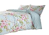 SUPERB COTTON TWIN PINK BLUE ROSE FLORAL REVERSIBLE SHABBY DUVET COMFORTER COVER