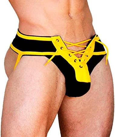 Footballer Lace Up Jockstrap Black/Yellow Medium