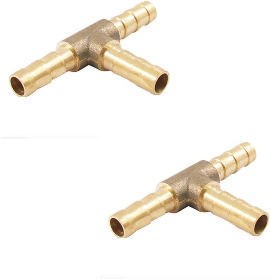Veda2 Pecs 8mm Brass 3 Way Air Gas T Shaped Hose Barb Connector